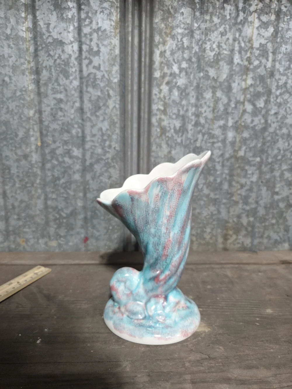 VTG Klay Kraft Milford Pottery Ceramic Cornucopia Vase Swirl Mid Century Retro